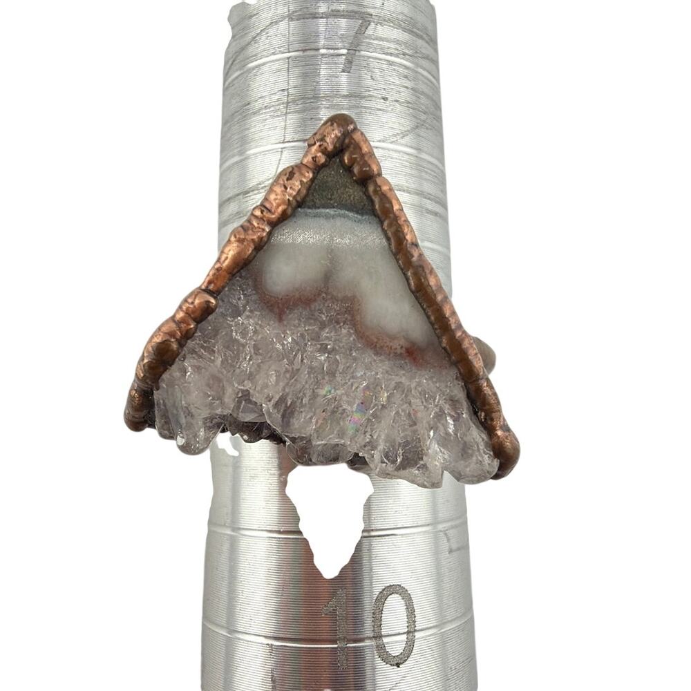 Electroformed Copper Geode and Raw Crystal Statement Ring Size 8.5